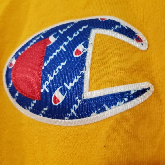 Vintage Champion Stitched Logo T Shirt Mens M Yellow Crew Neck - Picture 3 of 7